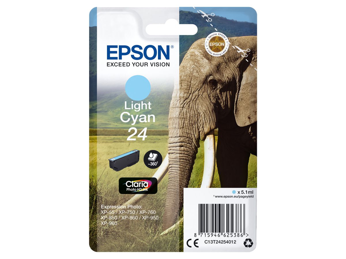 Epson Elephant Singlepack Light Cyan 24 Claria Photo HD Ink