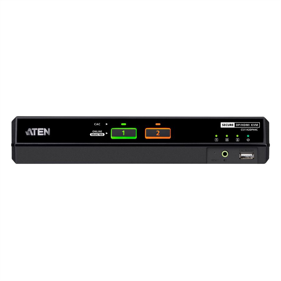 ATEN CS1142DPH4C Commutateur KVM sécurisé universel, double écran 2 ports USB 5K DisplayPort/HDMI avec CAC