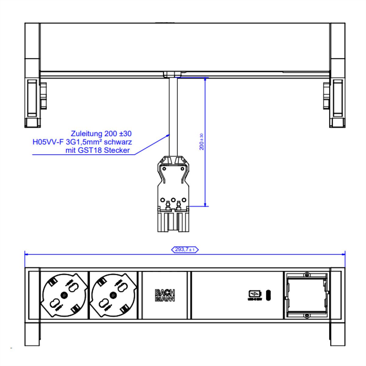 BACHMANN DESK2 2xP40 1xUSB C 60W 1xCM, ITALIE