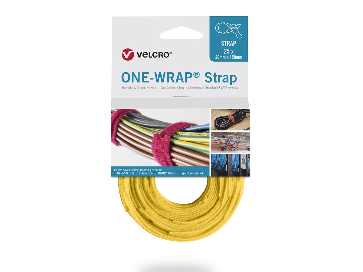 VELCRO® One Wrap® Strap 20mm x 330mm, 25 pièces, jaune