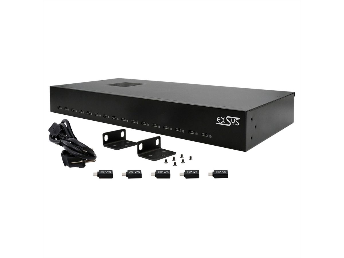 EXSYS EX-11016 16 Port USB-C Highpower Ladestation 480W