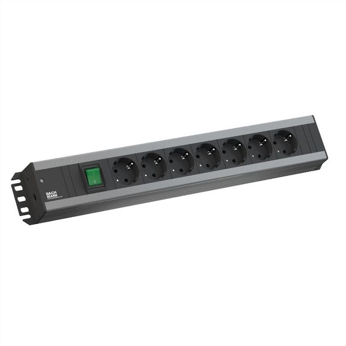 BACHMANN Multiprise 7x contact de protection, interrupteur, compatible rack 19 pouces, Fiche coudée, 2 m