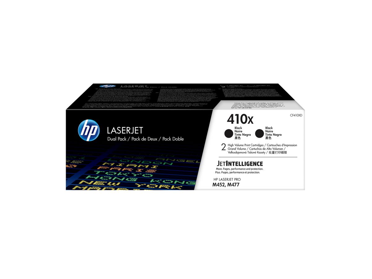 HP 410X LaserJet, lot de 2 cartouches de toner grande capacité authentiques, noir