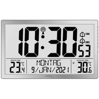 Horloge murale numérique Technoline WS 8113, radio, température intérieure/extérieure, noire, capteur extérieur inclus, argent