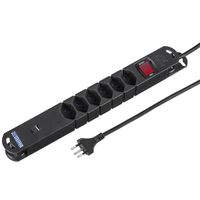Steffen Steckdosenleiste Variabl 6fach, 1xUSB-A,1xUSB-C,mit schalter,schwarz, 3m
