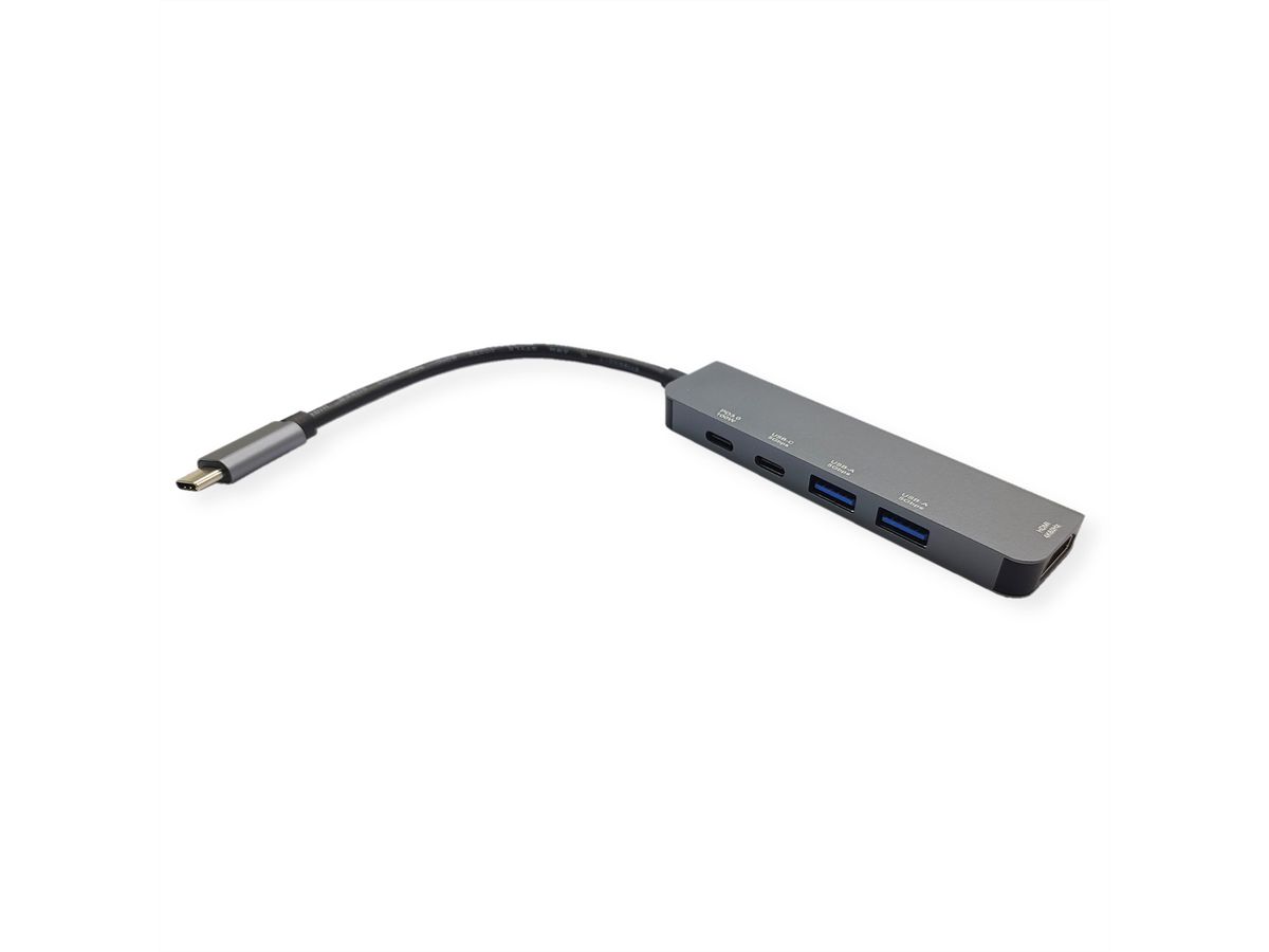 VALUE Station d'accueil USB type C, HDMI 4K60, 3x USB3.2 Gen1 (1x C + 2x A), 1x PD