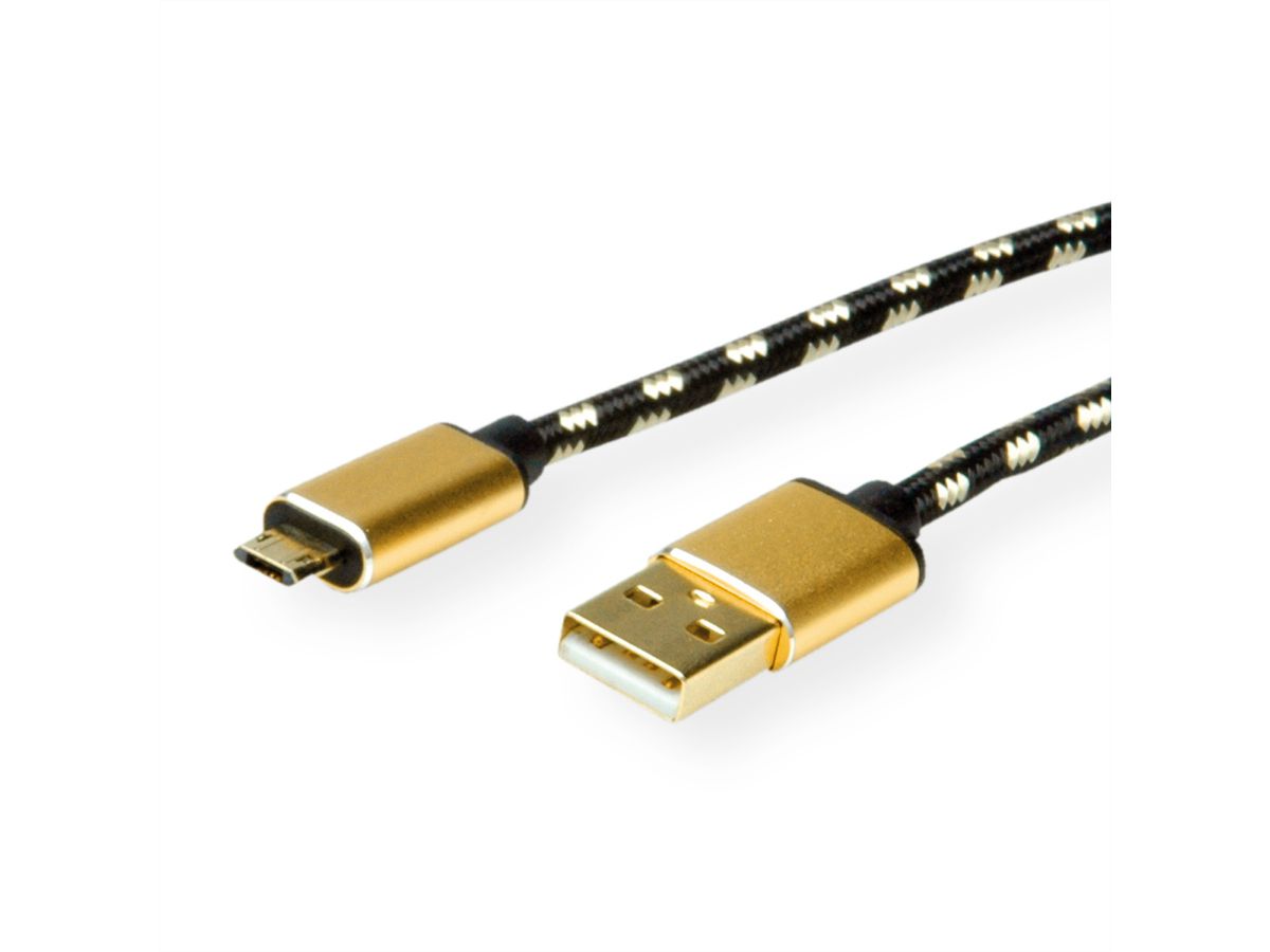 ROLINE GOLD Câble USB 2.0, USB A mâle - Micro USB B mâle réversible, 0,8 m