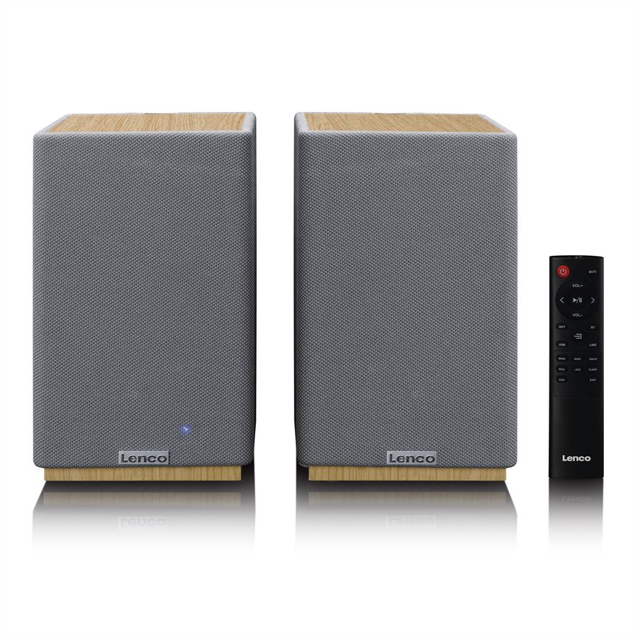 Lenco Aktiv Lautsprecher, 2x40W, Wood,, BT, opt.In, USB, AUX, SUB-Out, IR-FB.