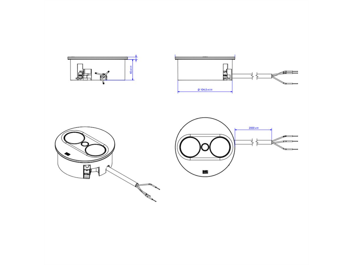 BACHMANN TWIST 2 1xCEE7/3 1xUSB A/C 22W 2,0m AEH RAL9010 30GE rond, Contact de protection GST18 mâle