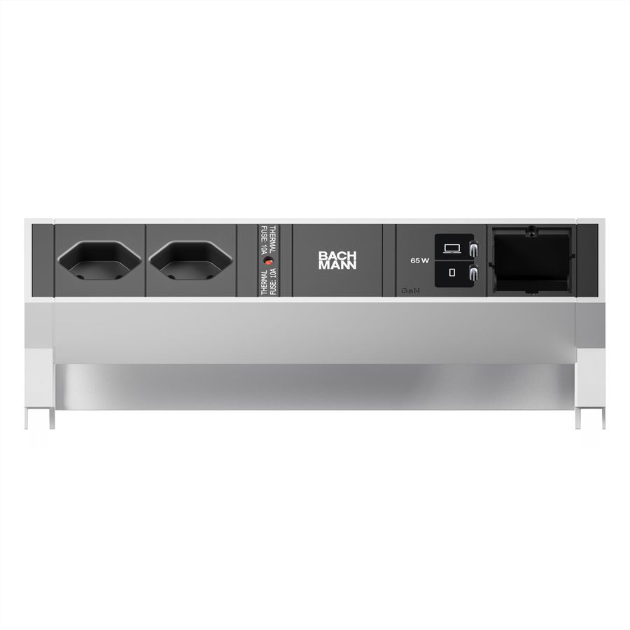 BACHMANN DESK2 2xCH 90° 1xUSB C/C 65W, 1xCM L=0,2m INOX