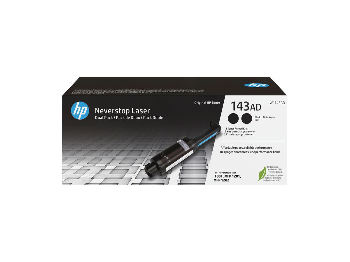 HP 143AD Doppelpack Schwarz Original Neverstop Toner-Nachfüllkit