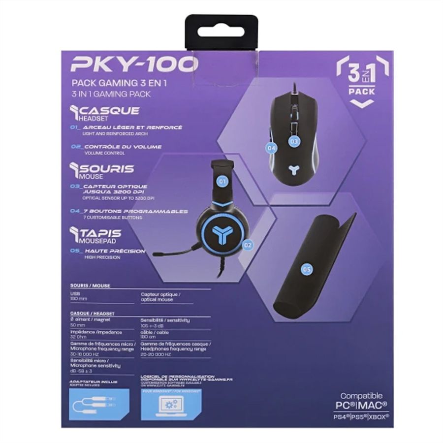 T'nB ELYTE Gamer Starterpack 3 in 1 Mousepad, Gaming Mouse, Gaming Headset