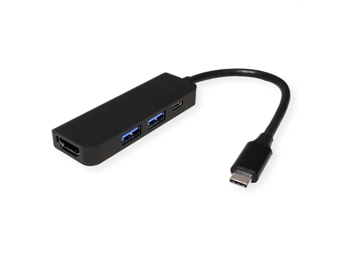 VALUE USB Typ C Dockingstation, HDMI 4K, 2x USB Typ A + Typ C PD