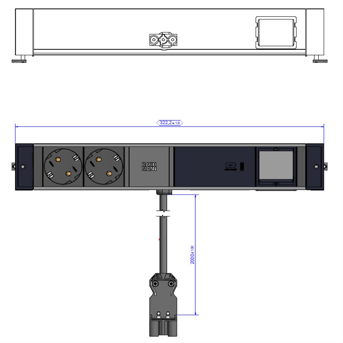 BACHMANN DESK RAIL 2x contact de protection USB C