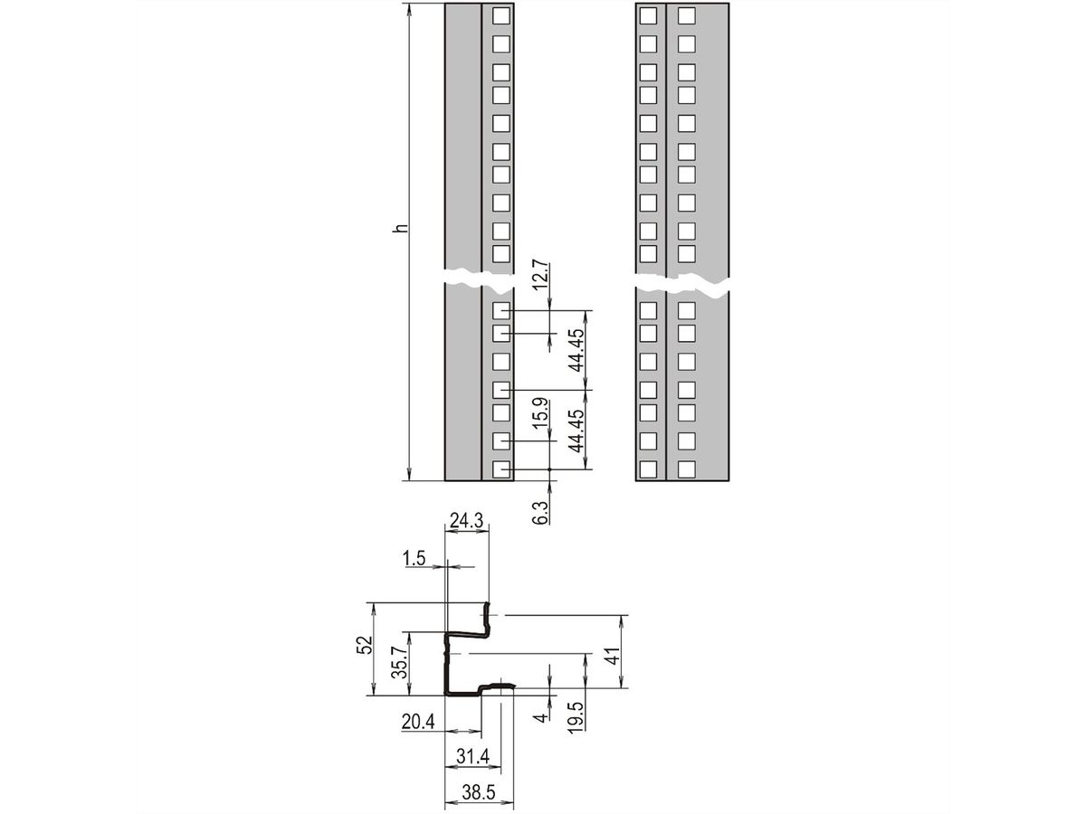 SCHROFF 19"-Winkelprofile mit Universal-Lochung (EIA) - WINKELPROFILE SATZ 38HE 7021