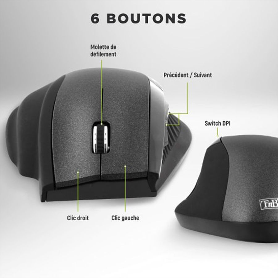 T’nB ergonomische kabellose Maus, Schwarz