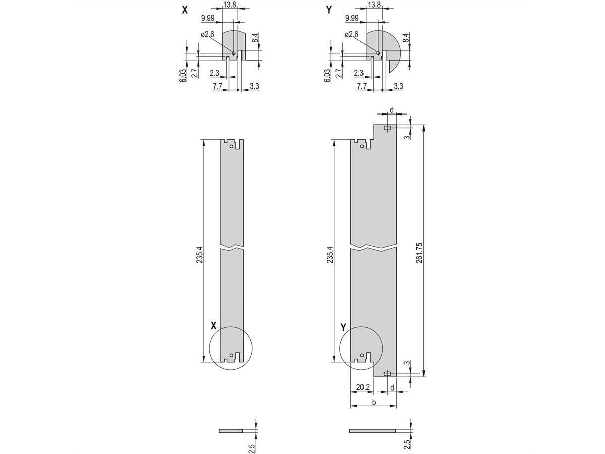 SCHROFF Unité enfichable, face avant, non blindée, pour IEL, IET, Type 2 Poignée, 6 U, 7 HP, 2,5 mm, alu, anodisé avant, conducteur arrière