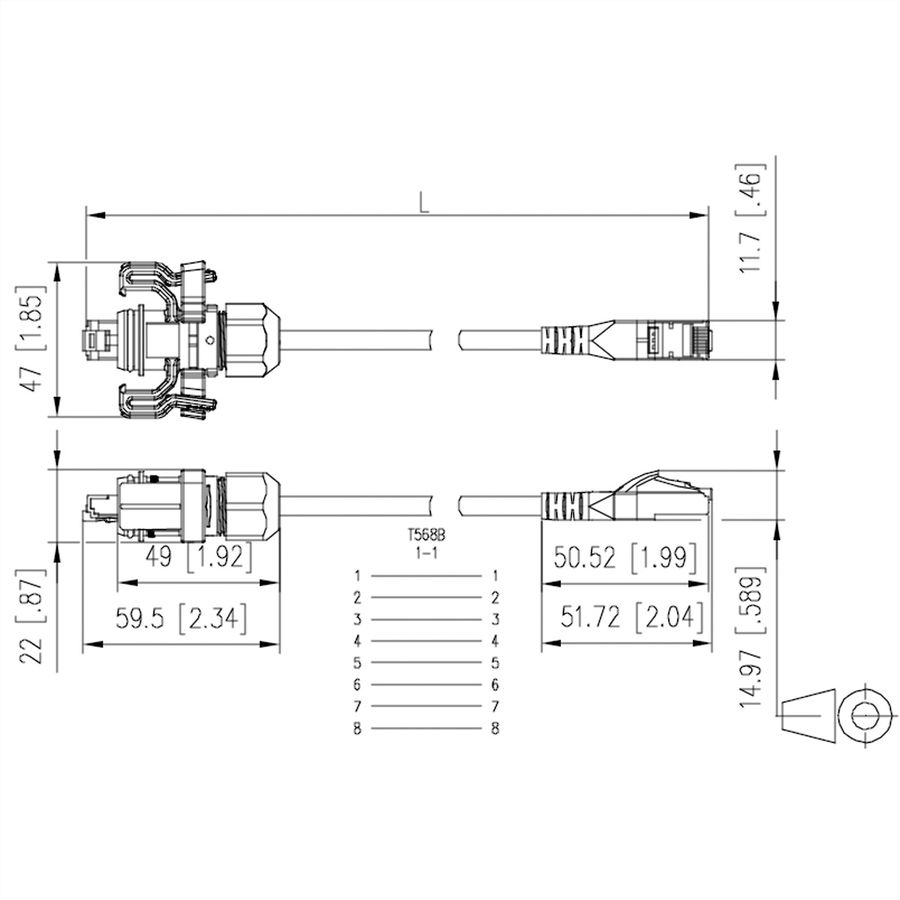 METZ CONNECT E-DAT Industry Patchkabel V6, IP67 - RJ45, 1 m