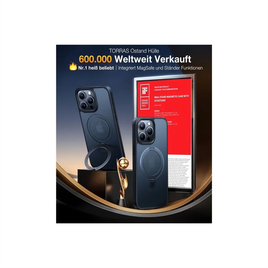 Torras UPRO Ostand Matte Case, iPhone 15 Pro Max, MagSafe, noir
