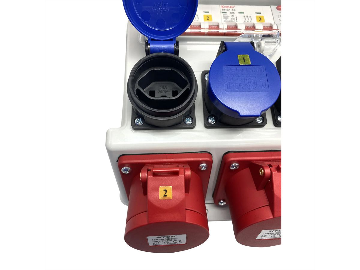 Stromverteiler 16A IP44/IP55 + FI Input, 1x CEE16/5 Output: 2xCEE16/5 2xT23 2xT25, grau