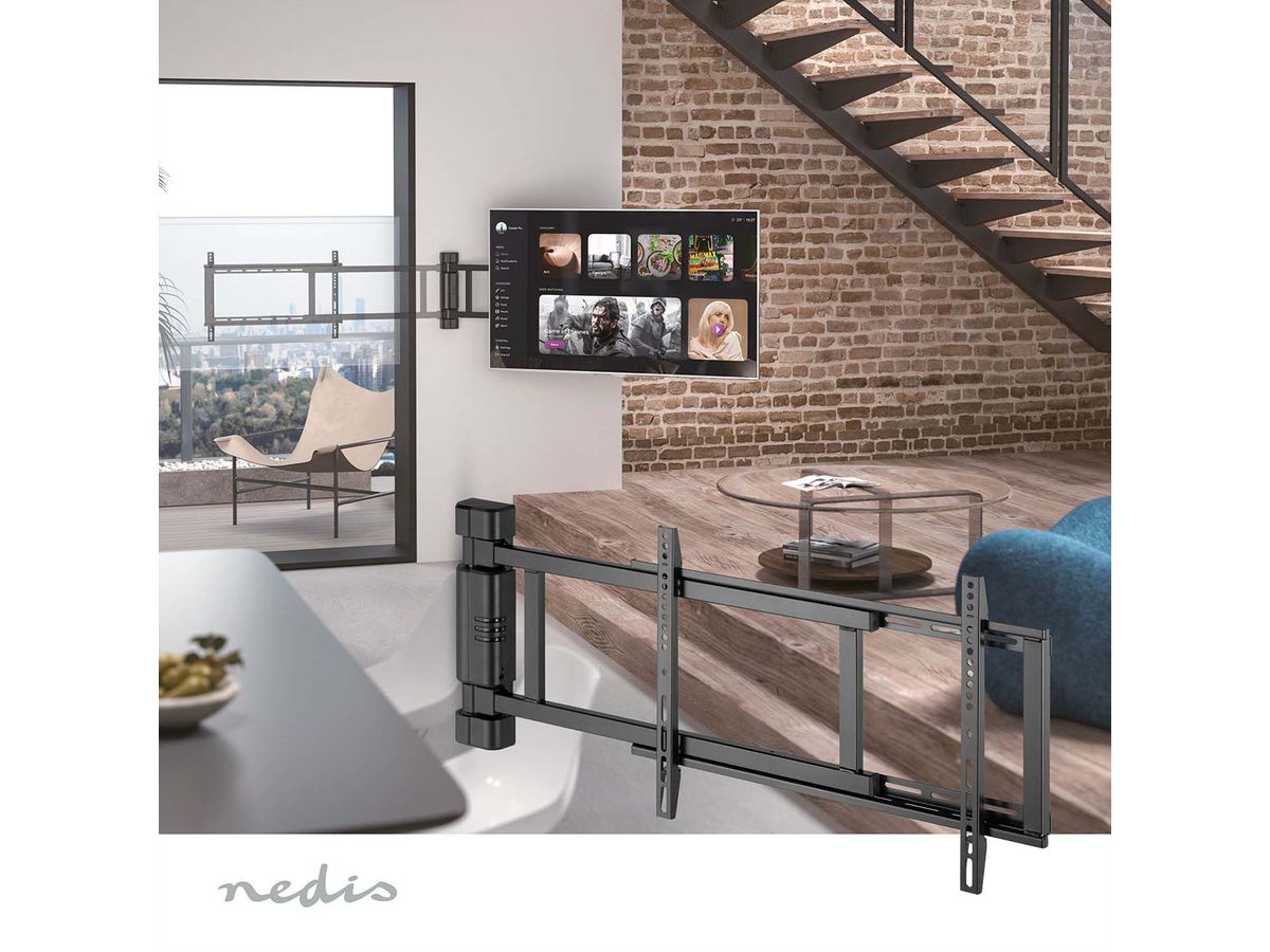 Nedis motorisierte TV-Wandhalterung 32–75" schwarz, Mur, 50 kg, orientable 170°