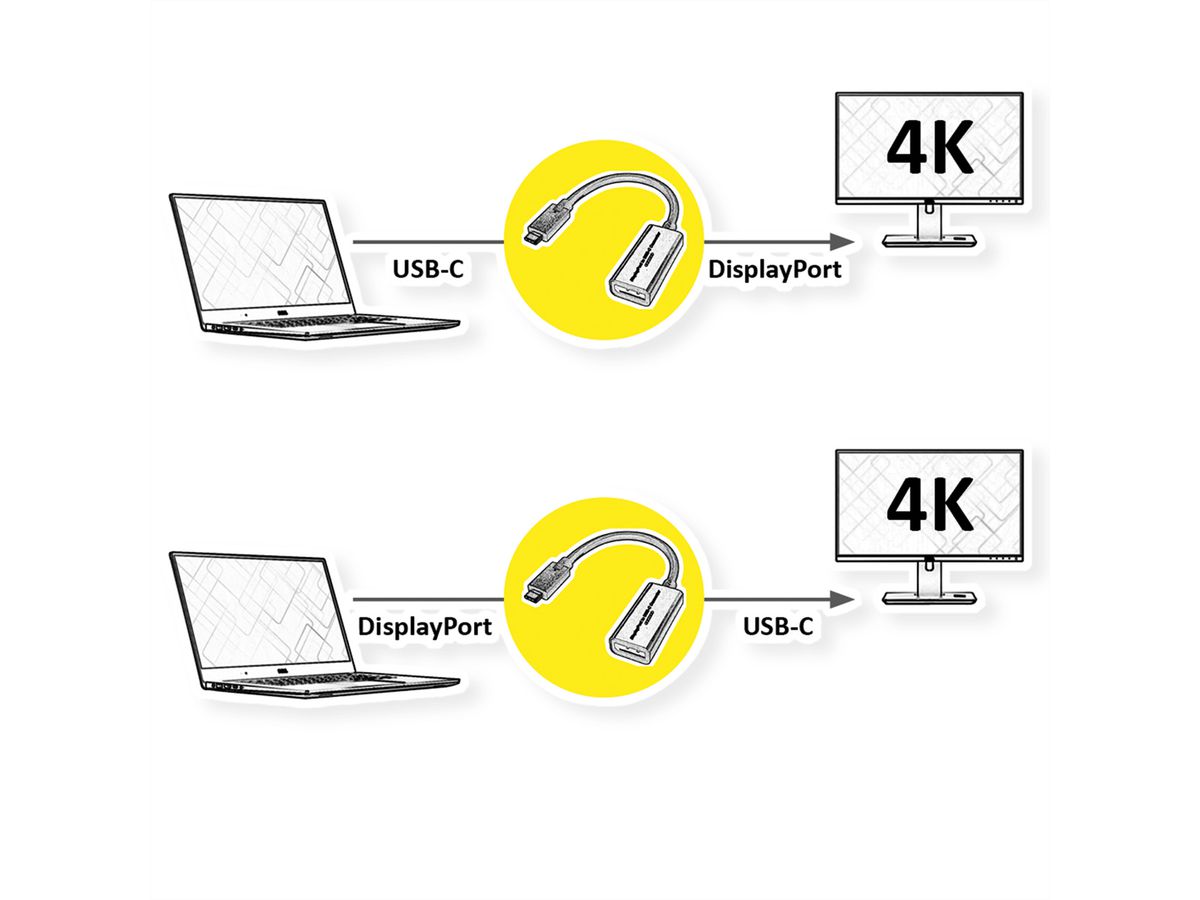 ROLINE Câble adaptateur USB-C - DisplayPort, v1.2, M/F, bidirectionnel, 0,2 m