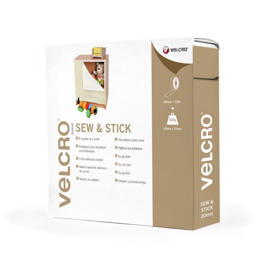 VELCRO® Crochets & velours 20mmx10m blanc, bande à coudre et à coller