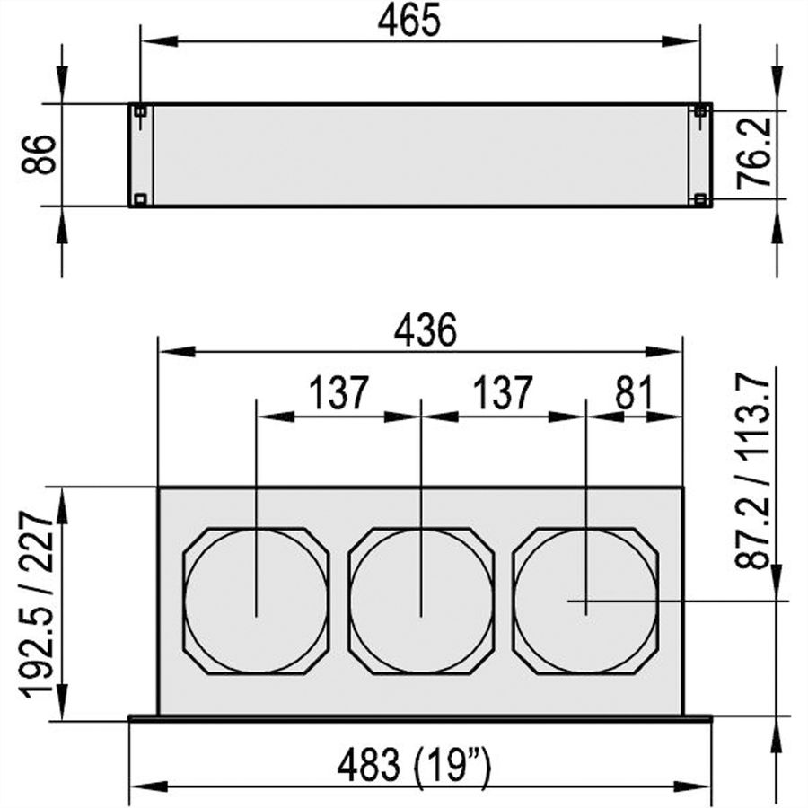 SCHROFF 19" Drucklüfter 2 HE für Kartentiefe 220 mm - DRUCKLUEFTER 2HE 230V