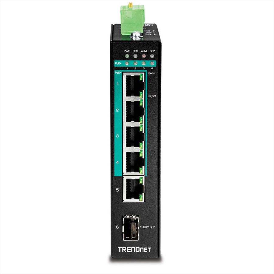 TRENDnet TI-PG541 5-Port gehärteter industrieller Gigabit PoE+ Switch DIN-Rail