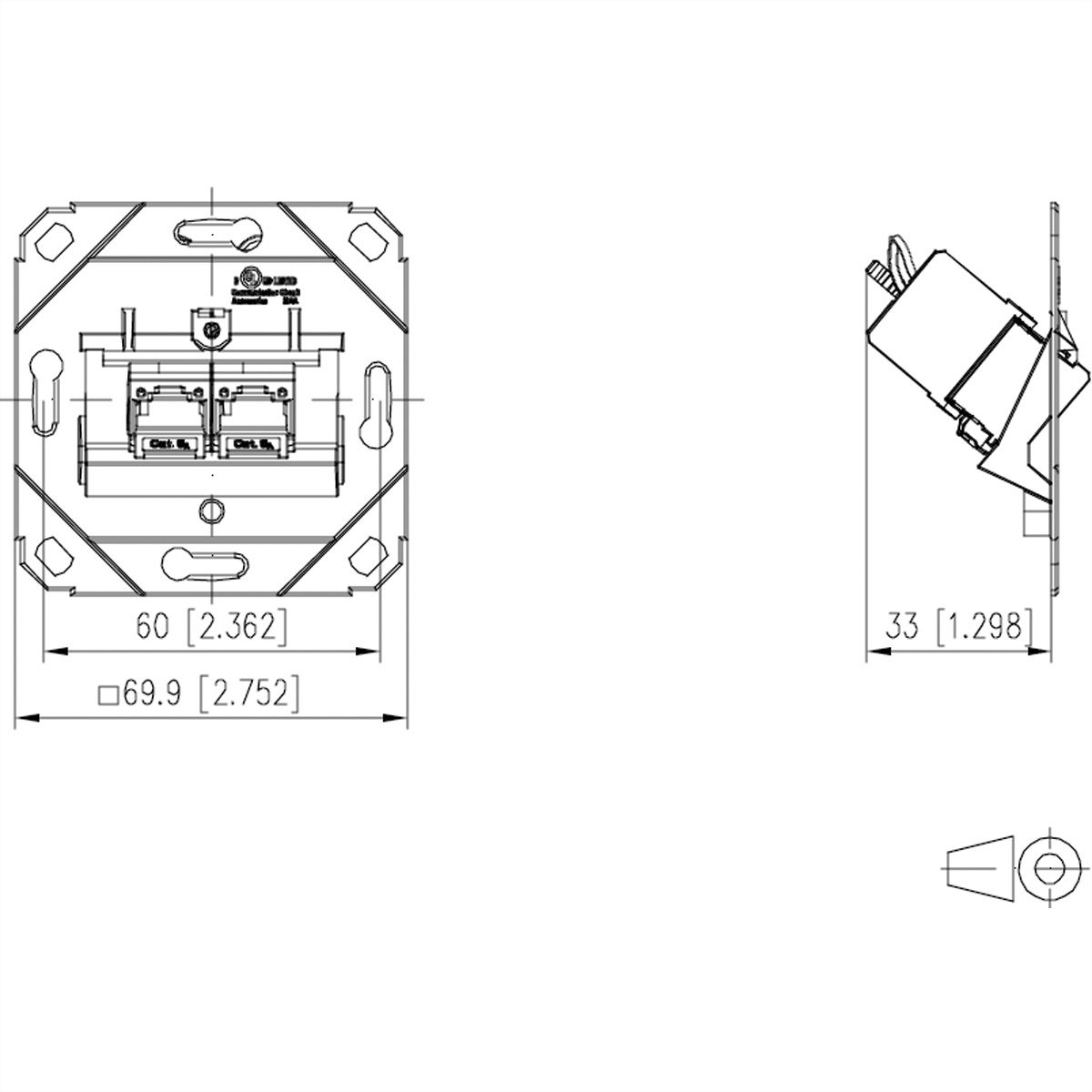 METZ CONNECT C6Amodul 2 Port 180°M UP0-Dose, reinweiß RAL9010