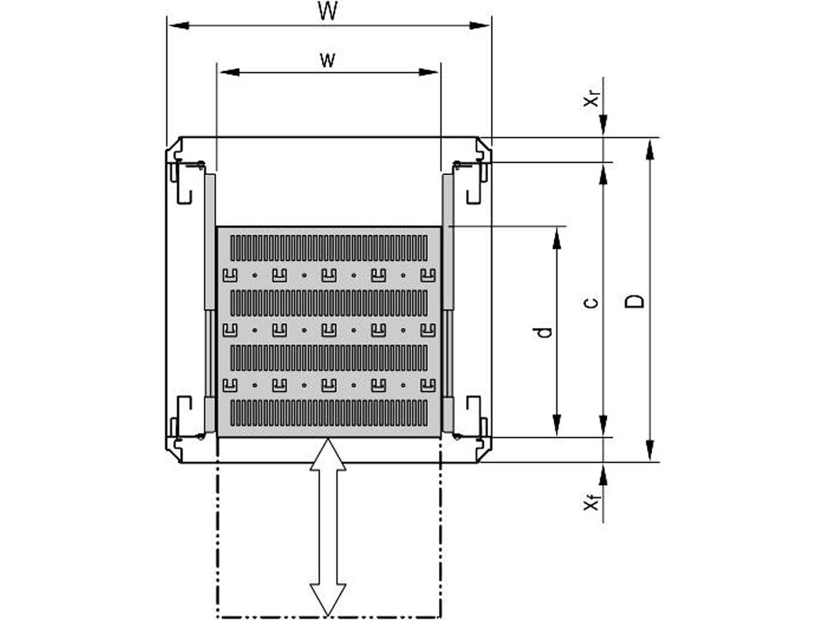 SCHROFF 19''-Fachboden, ausziehbar, 30 kg - 19"FA AUS 1HE C=700 RAL 7021