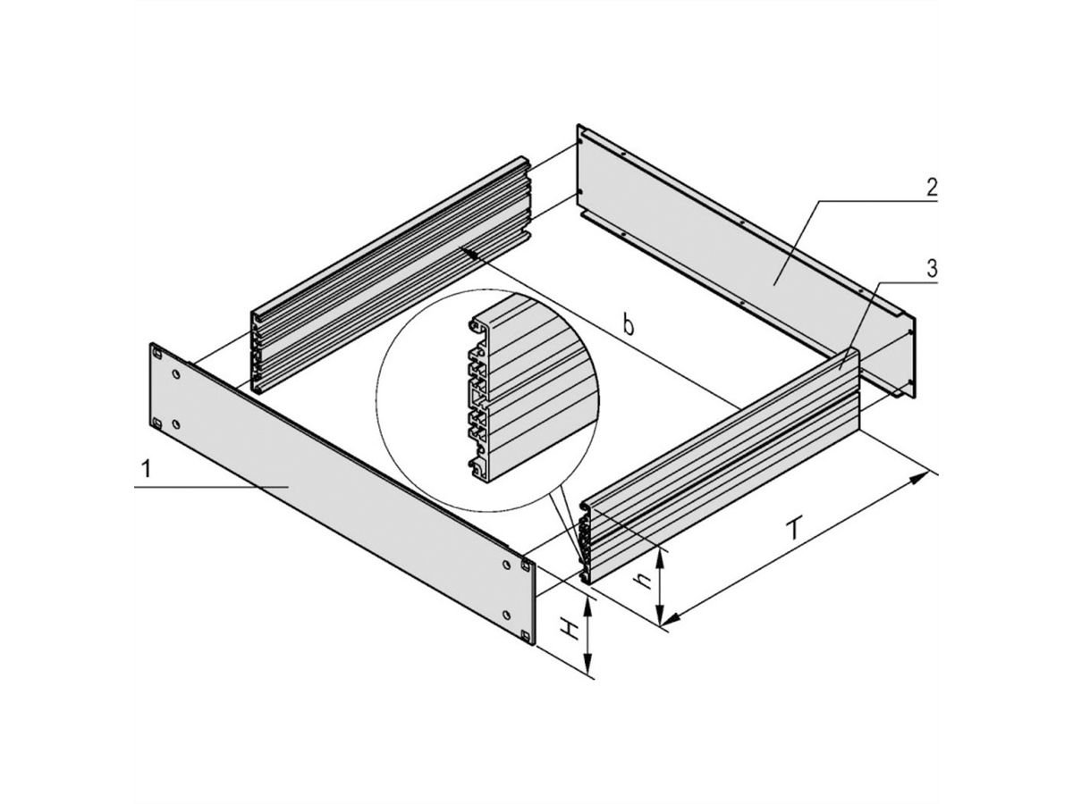 SCHROFF 19"- Einschub Aluminium (Grundbausatz) - MULTIPAC GRUNDAUSB.1HE 340T