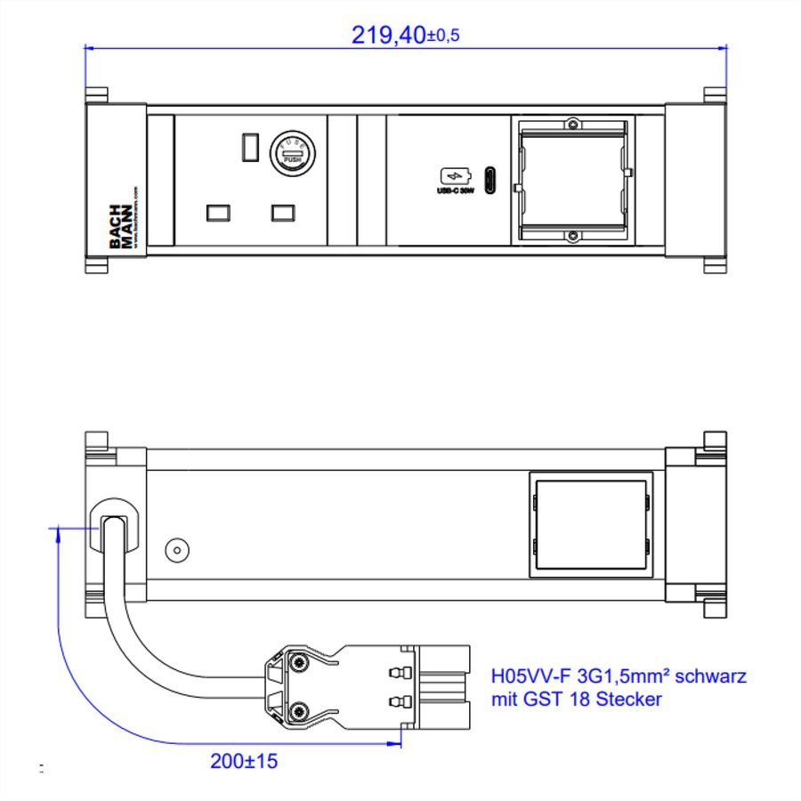 BACHMANN POWER FRAME S 1xUK 1xUSB C 30W, UK