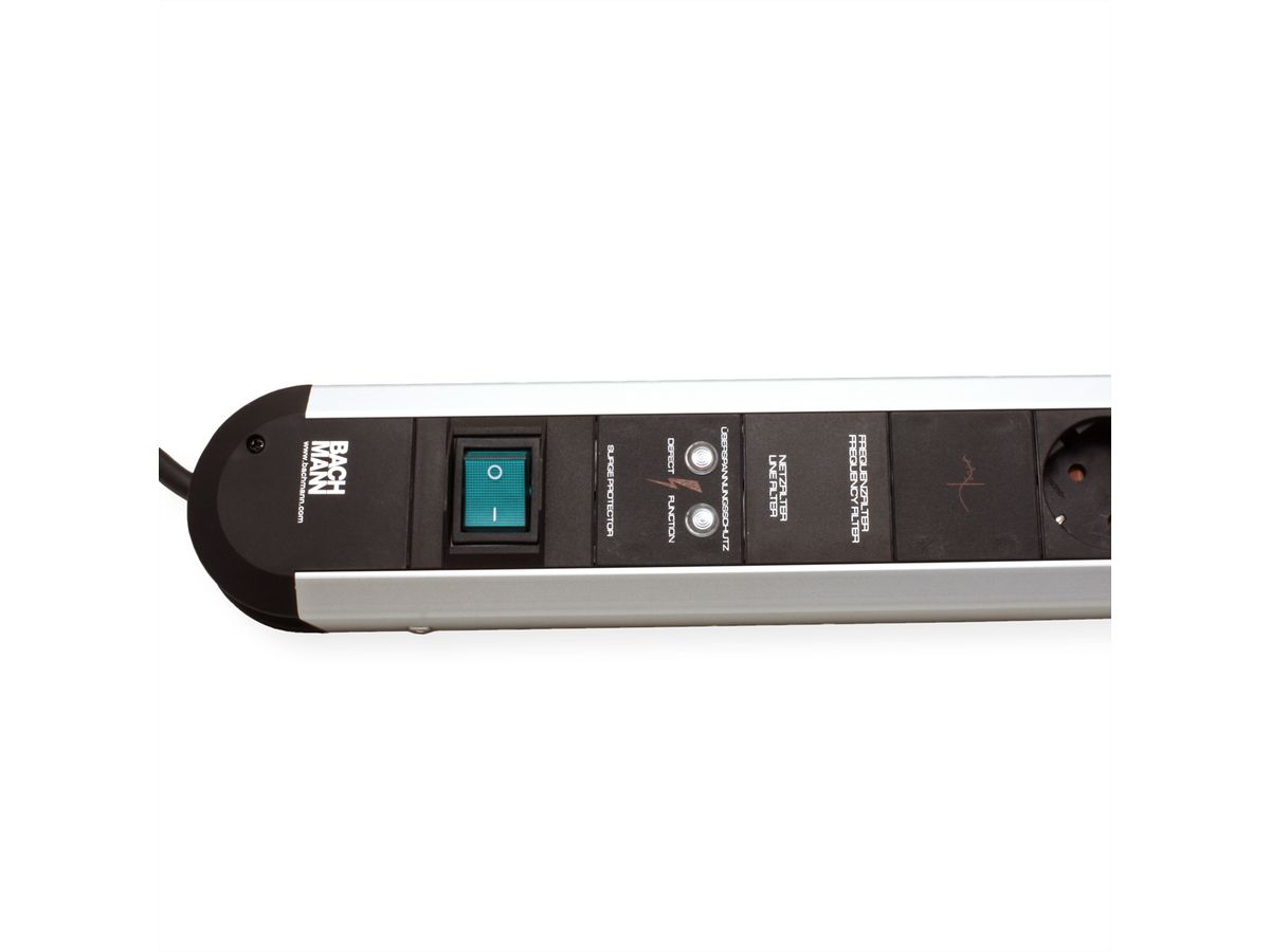 BACHMANN Multiprise Primo 9x protection totale appareil et interrupteur, Chargeur USB 60W 1xABD 0,2m GST18 INOX, 1,75 m