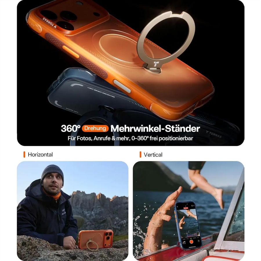 Torras Ostand Q3 Air Case, iPhone 17 Pro, Magsafe, orange