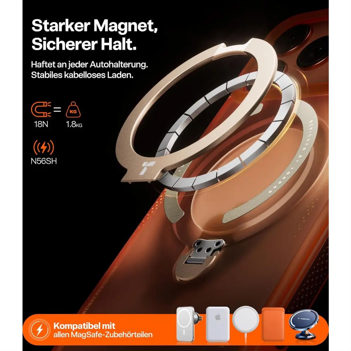 Torras Ostand Q3 Air Case, iPhone 17 Pro, Magsafe, orange