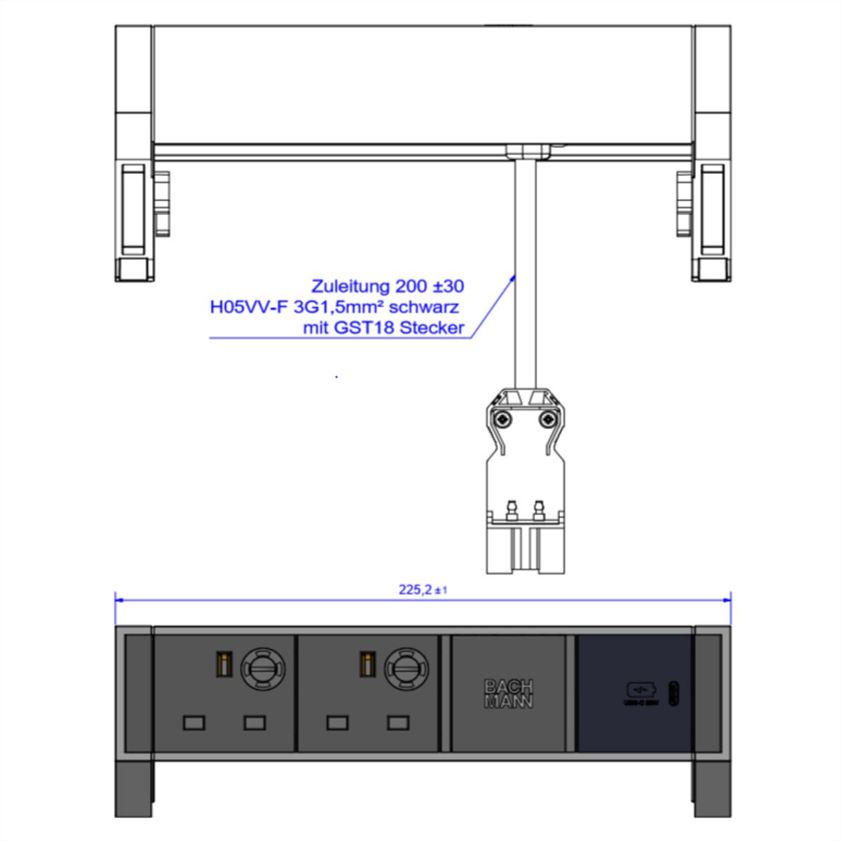 BACHMANN DESK2 2xUK 1xUSB C 30W, UK
