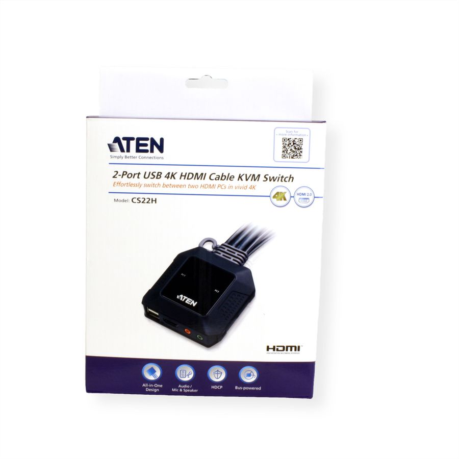 ATEN CS22H 2-Port USB 4K HDMI KVM Switch