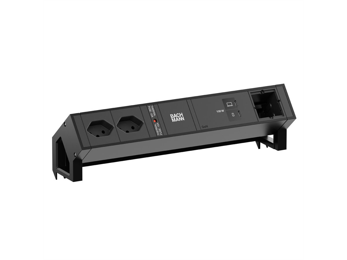 BACHMANN DESK2 2xCH 90° 1xUSB C/C 100W, 1xCM L=0,2m RAL9005