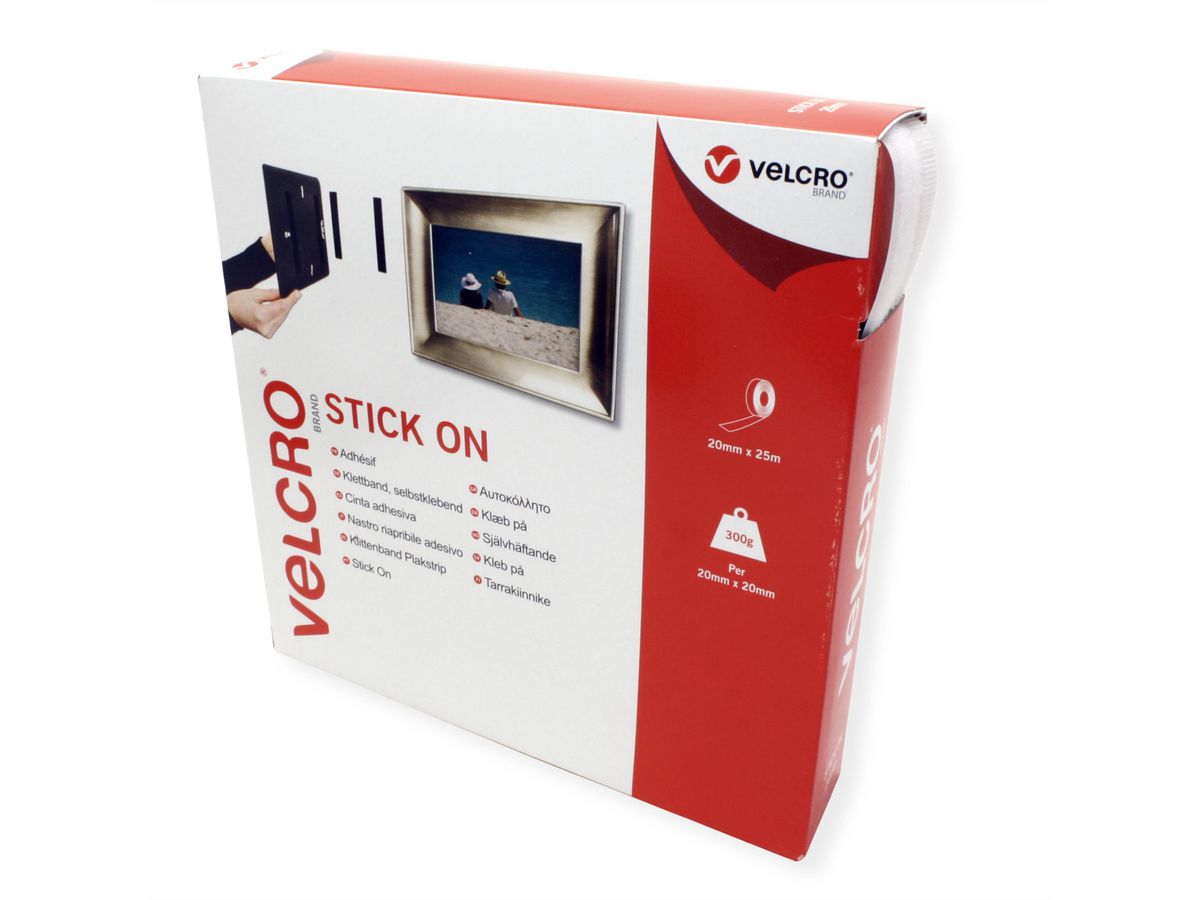 VELCRO® Bande 20mmx25m blanc, crochets & velours autocollants