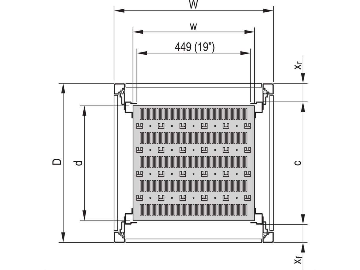 SCHROFF 19"-Fachboden, stationär, 75 kg - 19"FACHB.STAT.600B 500T 7021