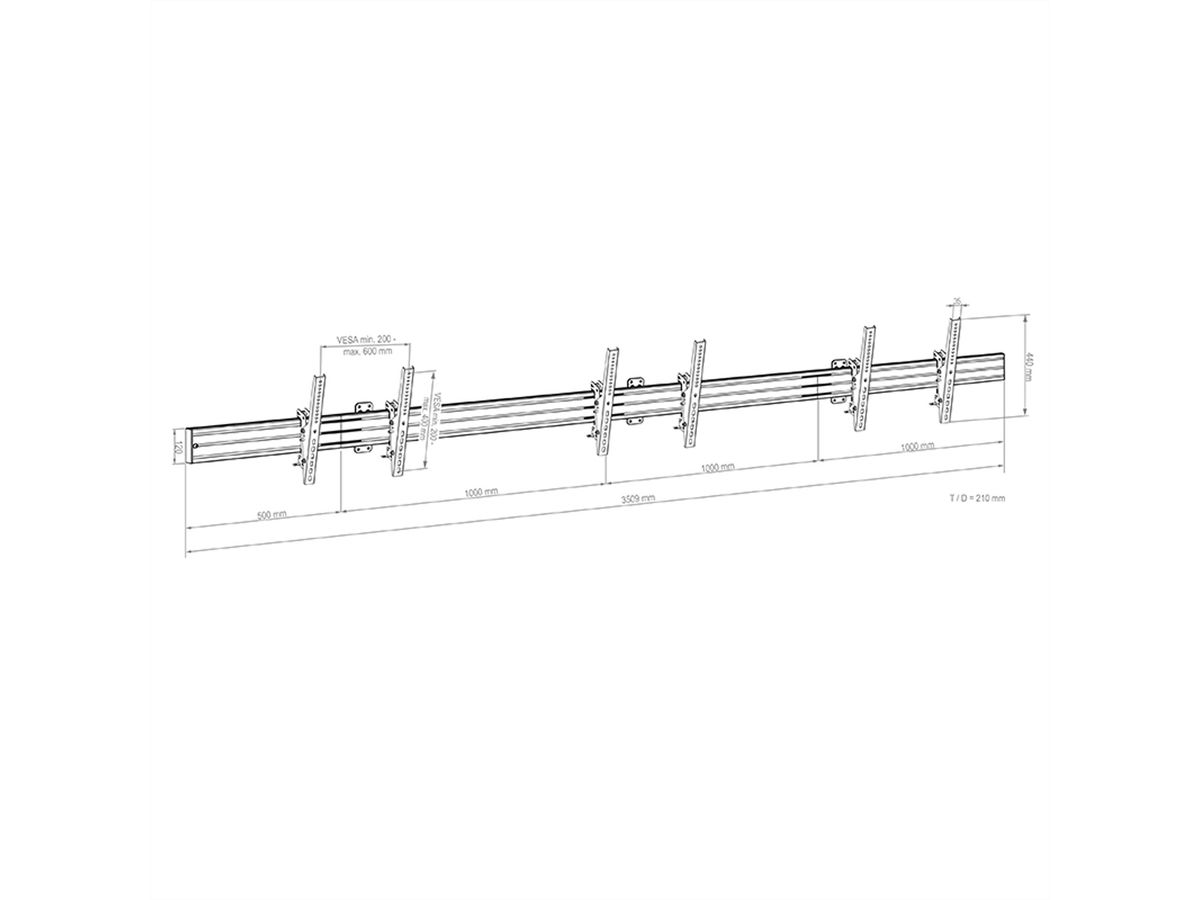 Hagor Menuboard CPSW3L 46-65" Menuboard support mural pour 3 écrans, Adaptation pour barre de son