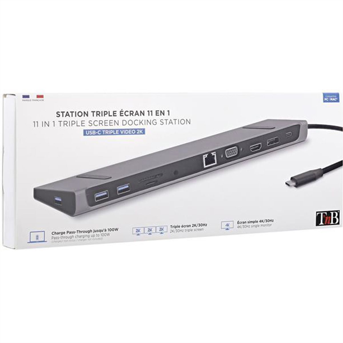 T'nB Dockingstation 11 in 1, 1x HDMI 4K, 1x DP, 1x PD, 3x USB A 3.0