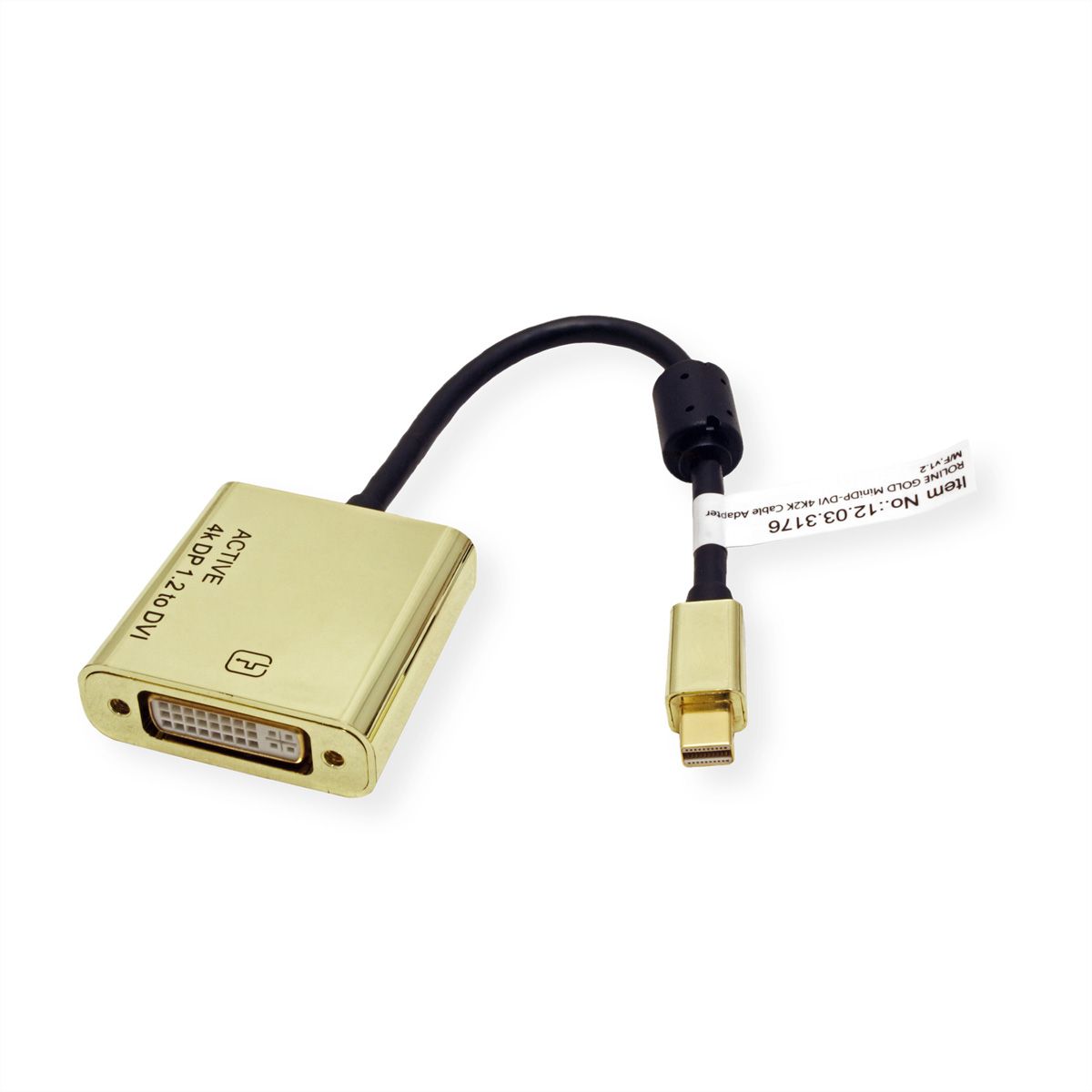 ROLINE GOLD 4K Mini DisplayPort-DVI Adapter, Aktiv, v1.2, Mini DP ST - DVI BU