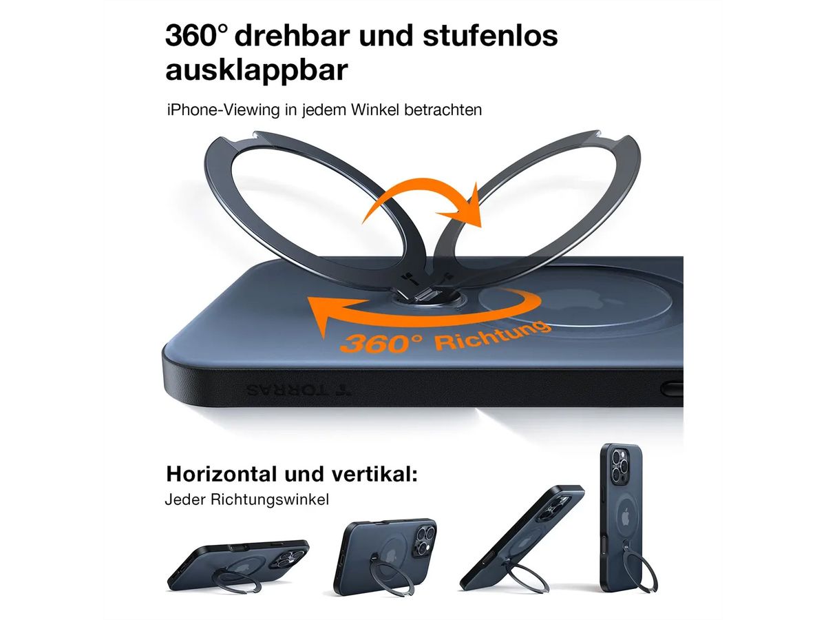 Torras UPRO Ostand Spin Schutzhülle, iPhone 17 pro Max, MagSafe, schwarz