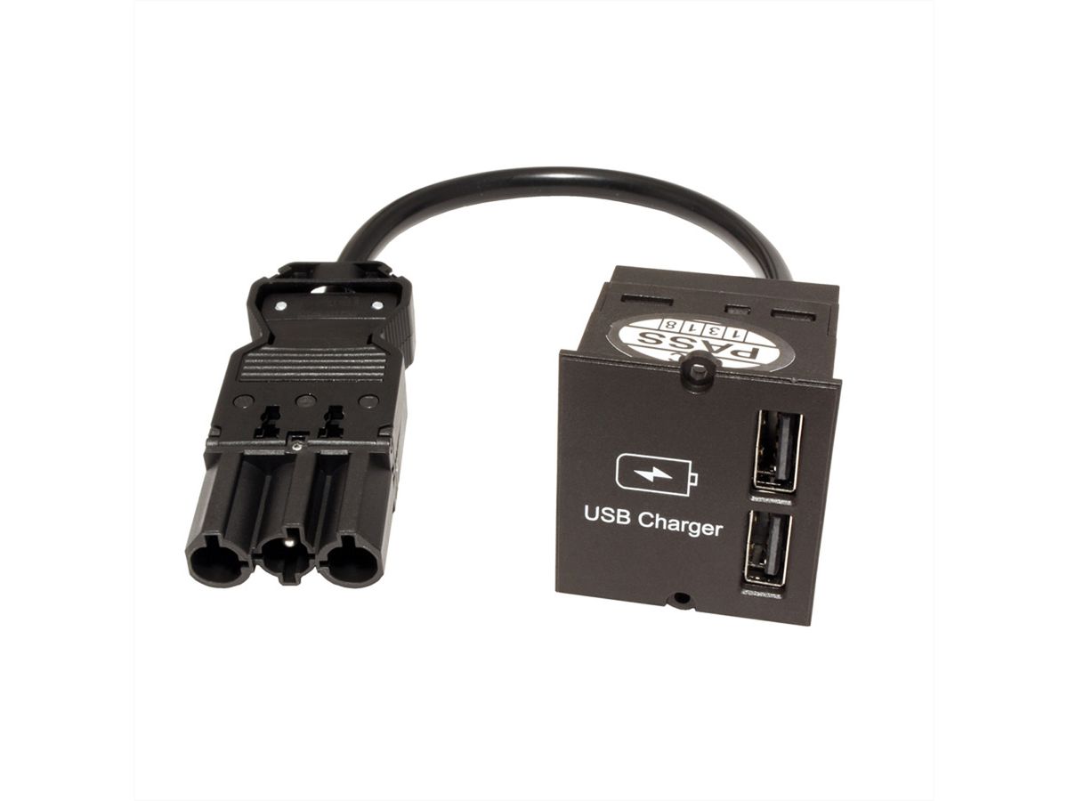 BACHMANN USB A/A 15W Doppelcharger , 2x Typ A 5V/2,4A GST18, schwarz, 0,2 m