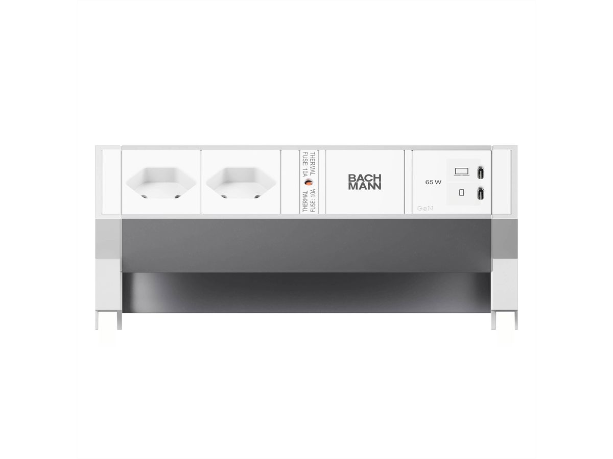 BACHMANN DESK2 ALU WHITE 2xCH 90°, 1xUSB C/C 65W L=0,2m RAL9010