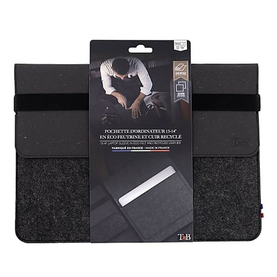 T’nB Notebook-Hülle 13–14" Eco Leder, Filz schwarz/grau