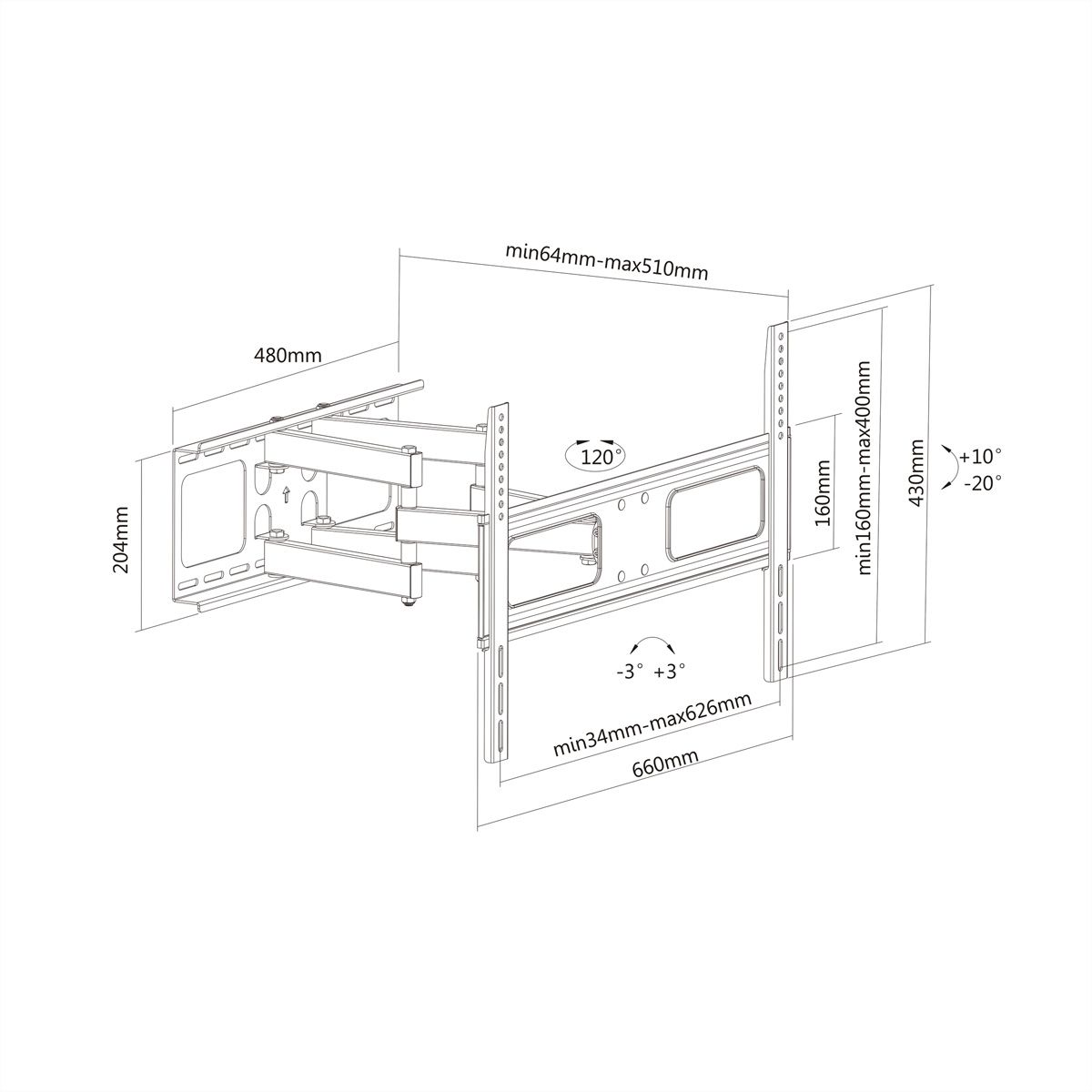 VALUE TV-Wandhalterung, flexibel, 37-70 Zoll, bis 50 kg