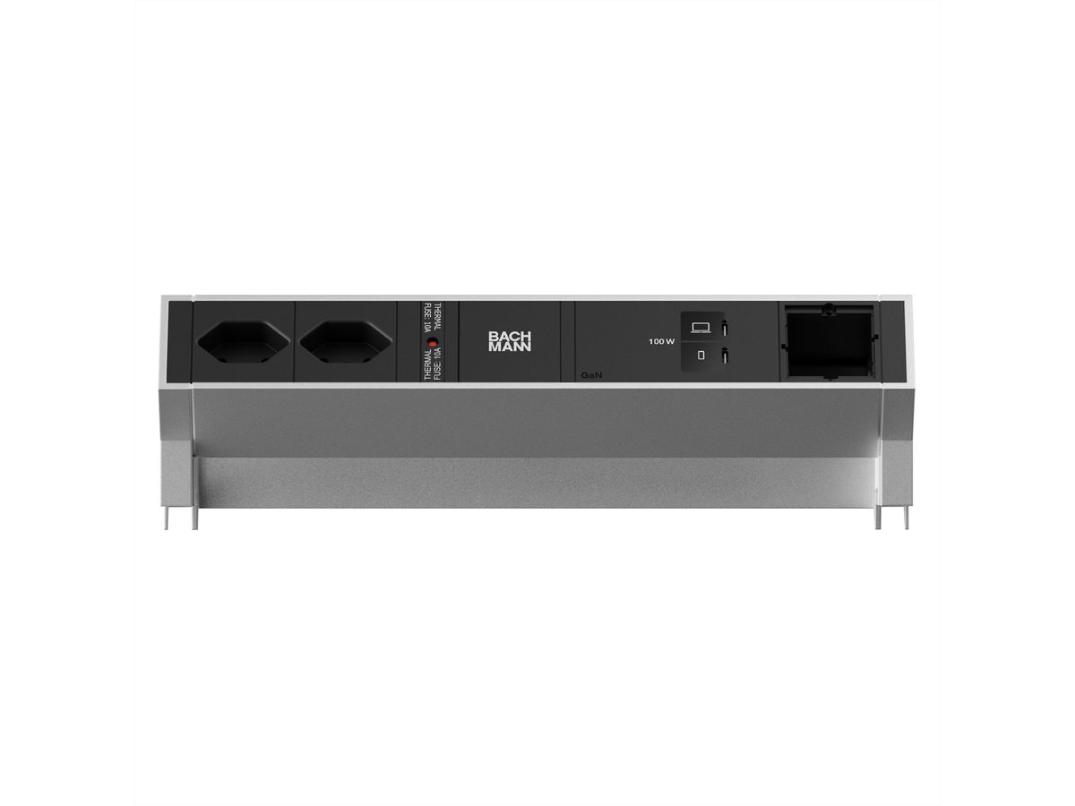 BACHMANN DESK2 2xCH 90° 1xUSB C/C 100W, 1xCM L=0,2m INOX